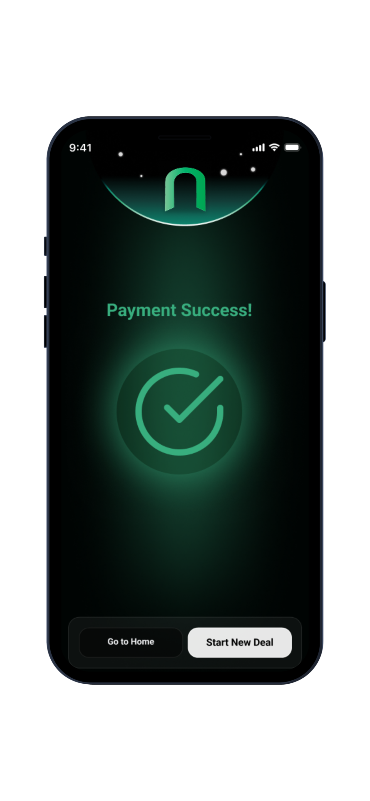 Payment Success with Go to Home and Start New Deal